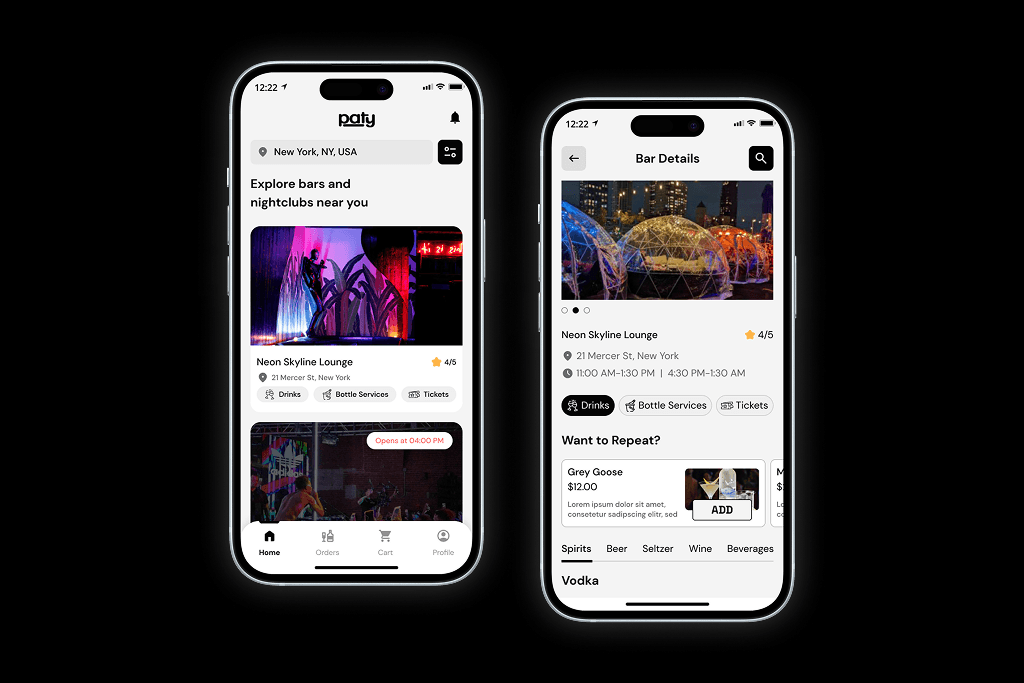 Consumer app ordering screens