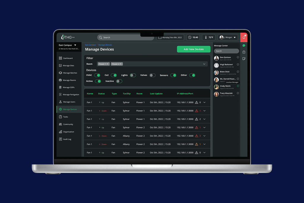 Device list within the shared layout